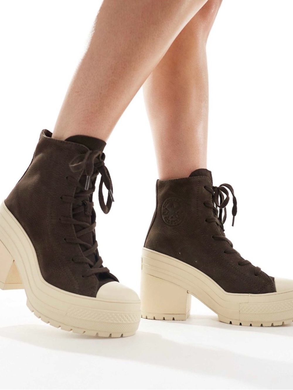 Converse Chuck 70 De Luxe heel platform sneakers in brown leather